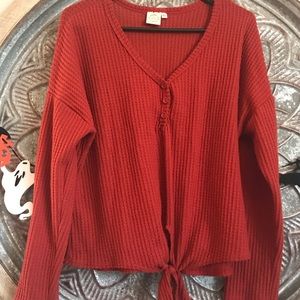 Waffle knit tie sweater